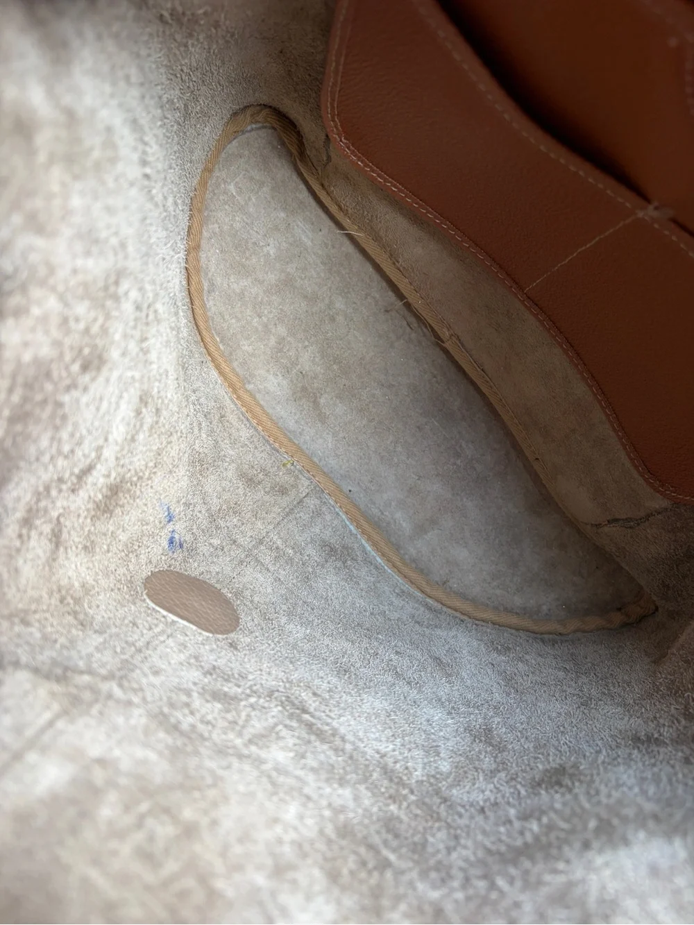 Dooney & Bourke Beige Leather Drawstring Backpack with Tan Trim